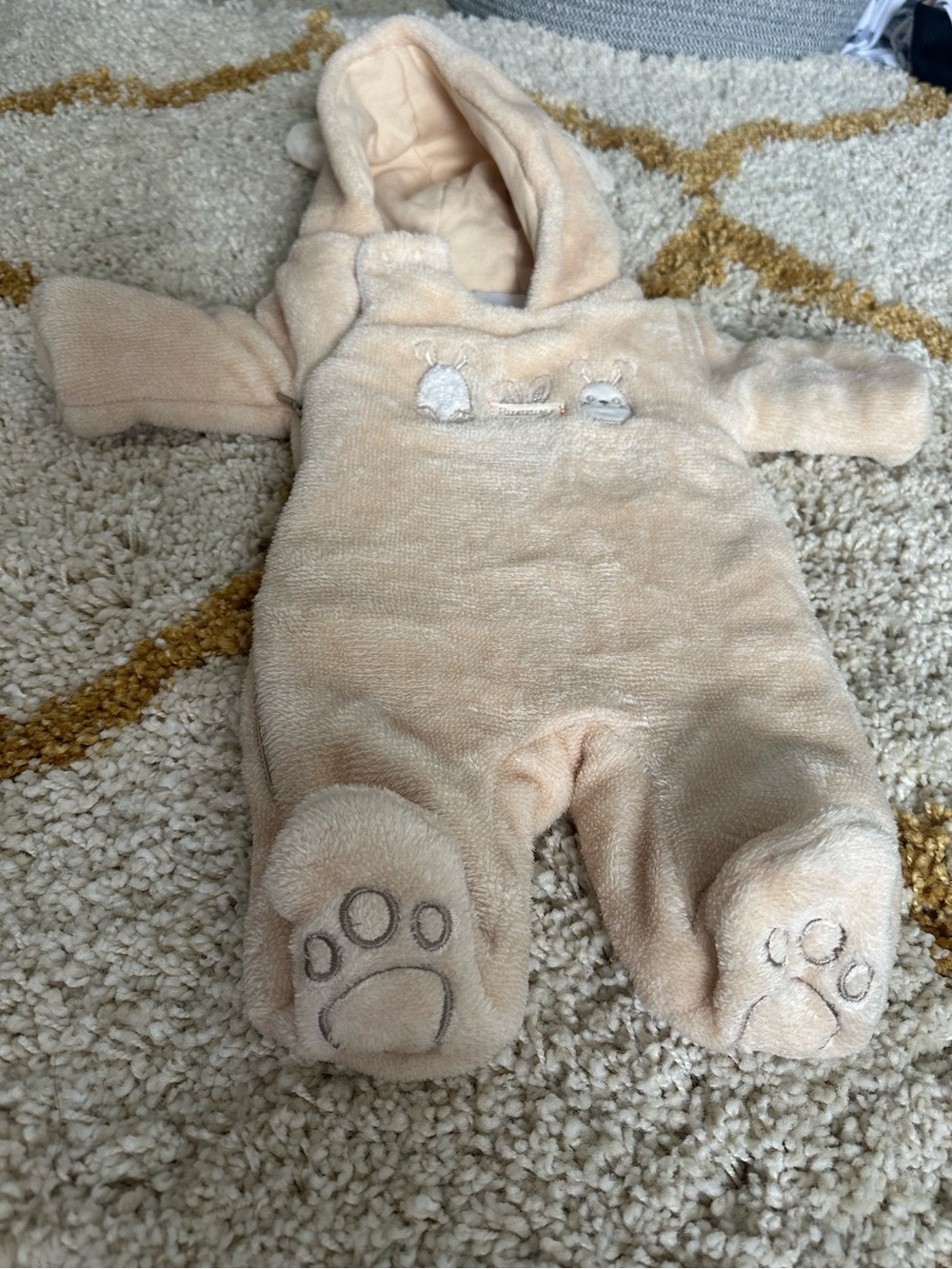 Cozy Cream Baby One-Piece Hooded Snowsuit